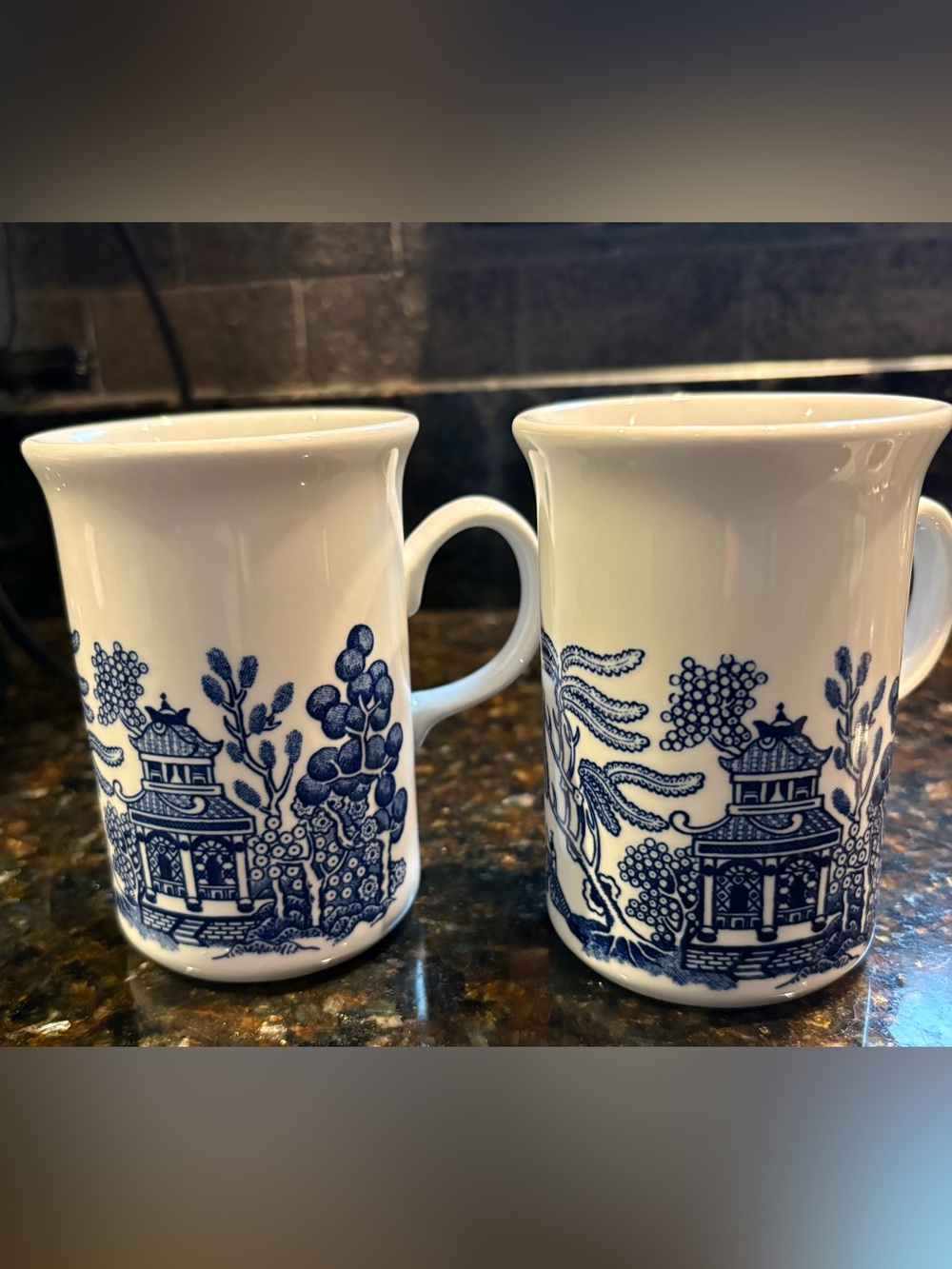 Churchill Blue Willow mugs England 4” height Porcelain-Style Ceramic